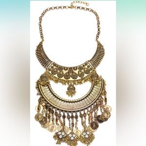 Bronze Bib Choker Statement Necklace for Cosplay Costume Boho Gypsy Goddess